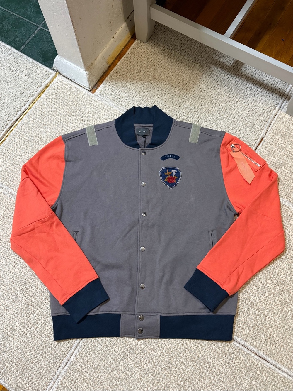Tackma Varsity Bomber Jacket Men’s 2XL Color Block Retro Streetwear Collegiate